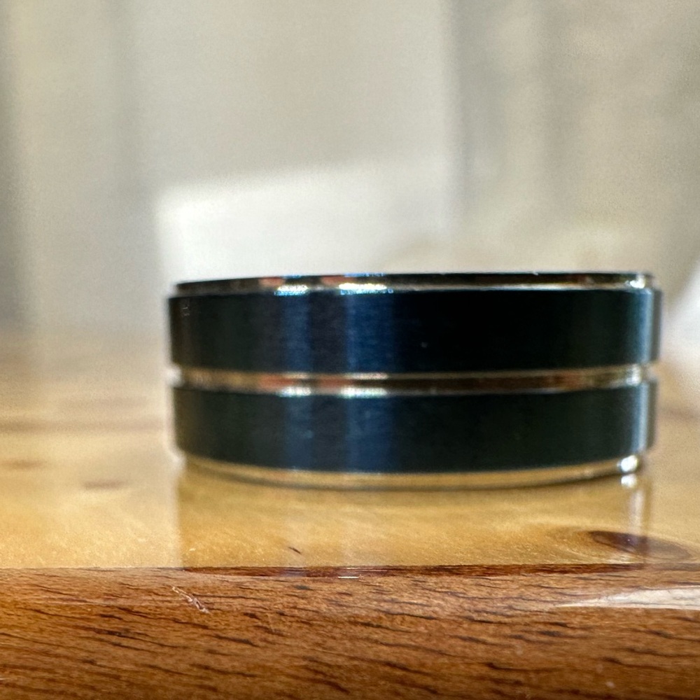 Blue and Silver Tungsten Band Wedding Band Men Women Size 7.5 Comfort Band
